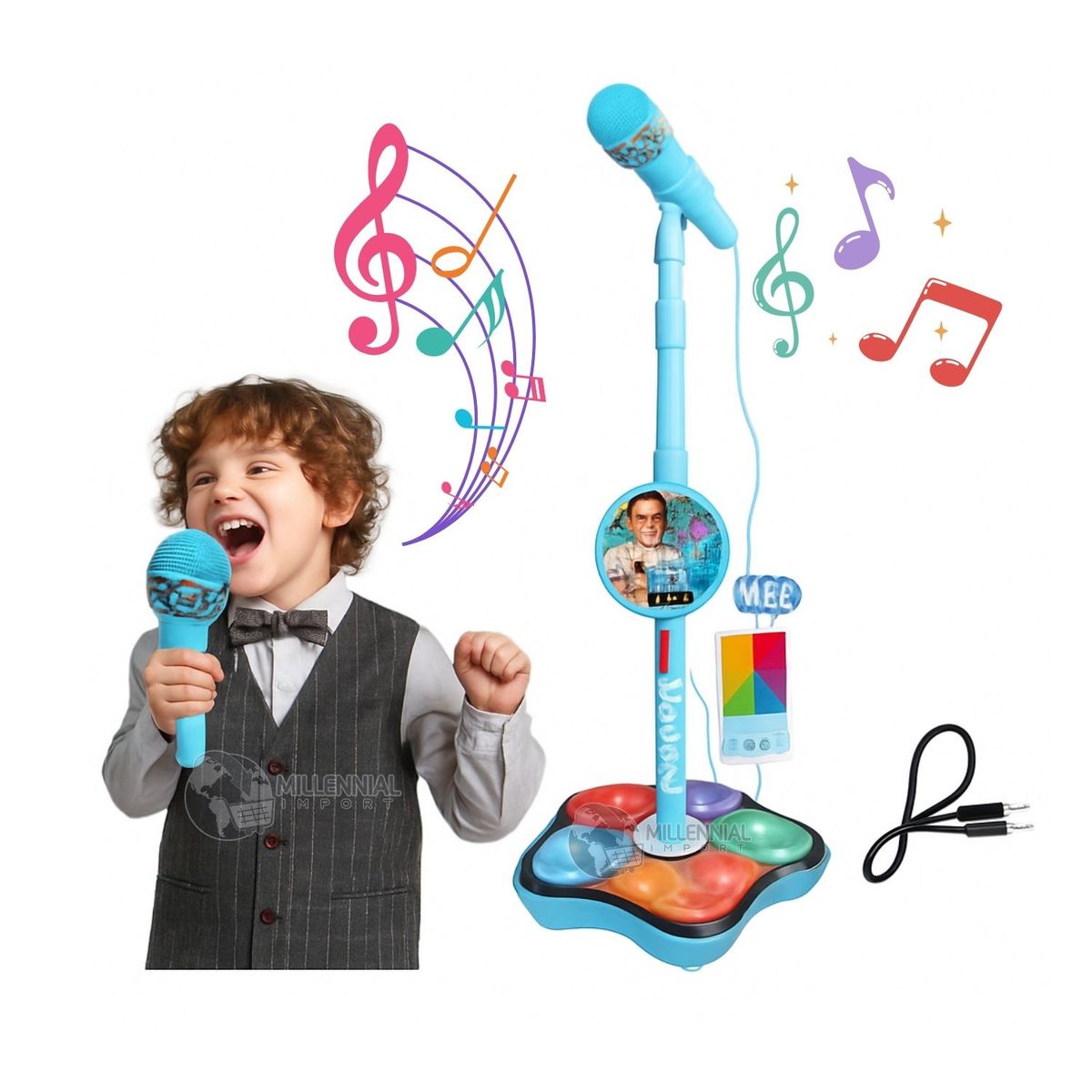 GENERICO - Micrófono karaoke para Niños para Cantar con Luz LED y Cable MP3
