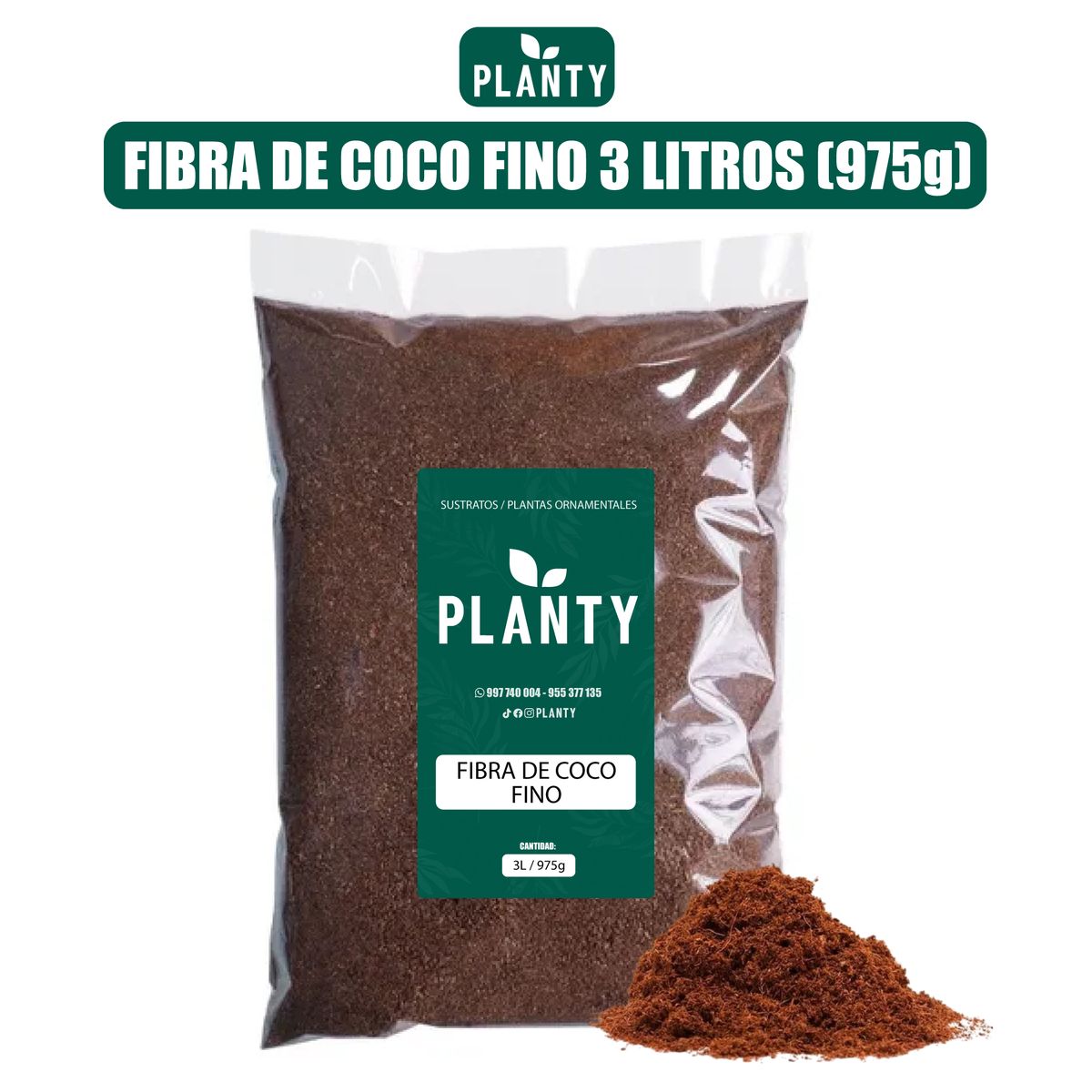 GENERICO - Sustrato Premium - Fibra de Coco Fino 3 Litros 975g