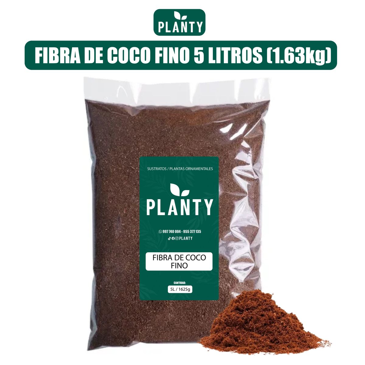 GENERICO - Sustrato Premium - Fibra de Coco Fino 5 Litros 1.62kg
