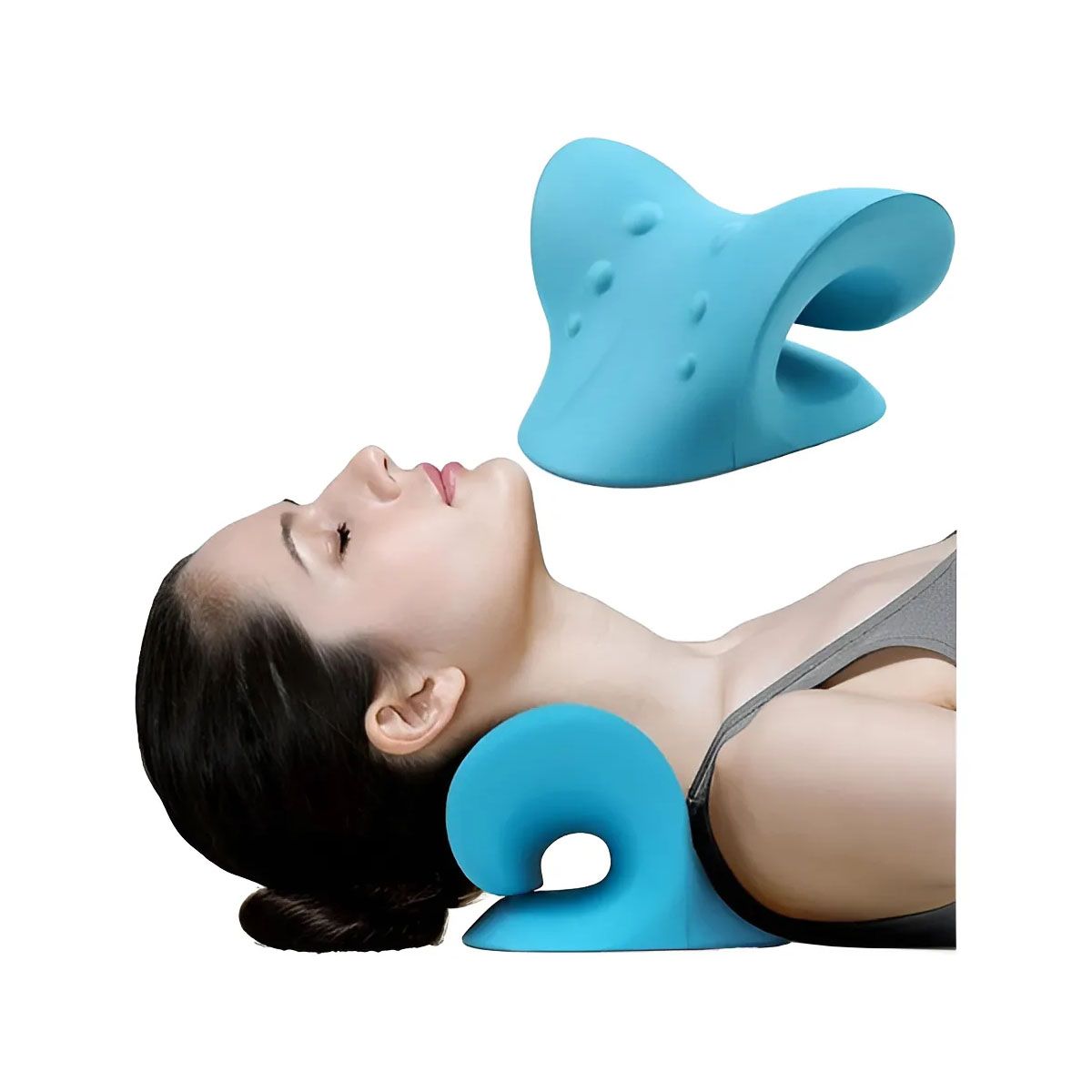 GENERICO - Cojin Cervical Quiropráctico Relajante De Cuello Y Hombros Azul Goma