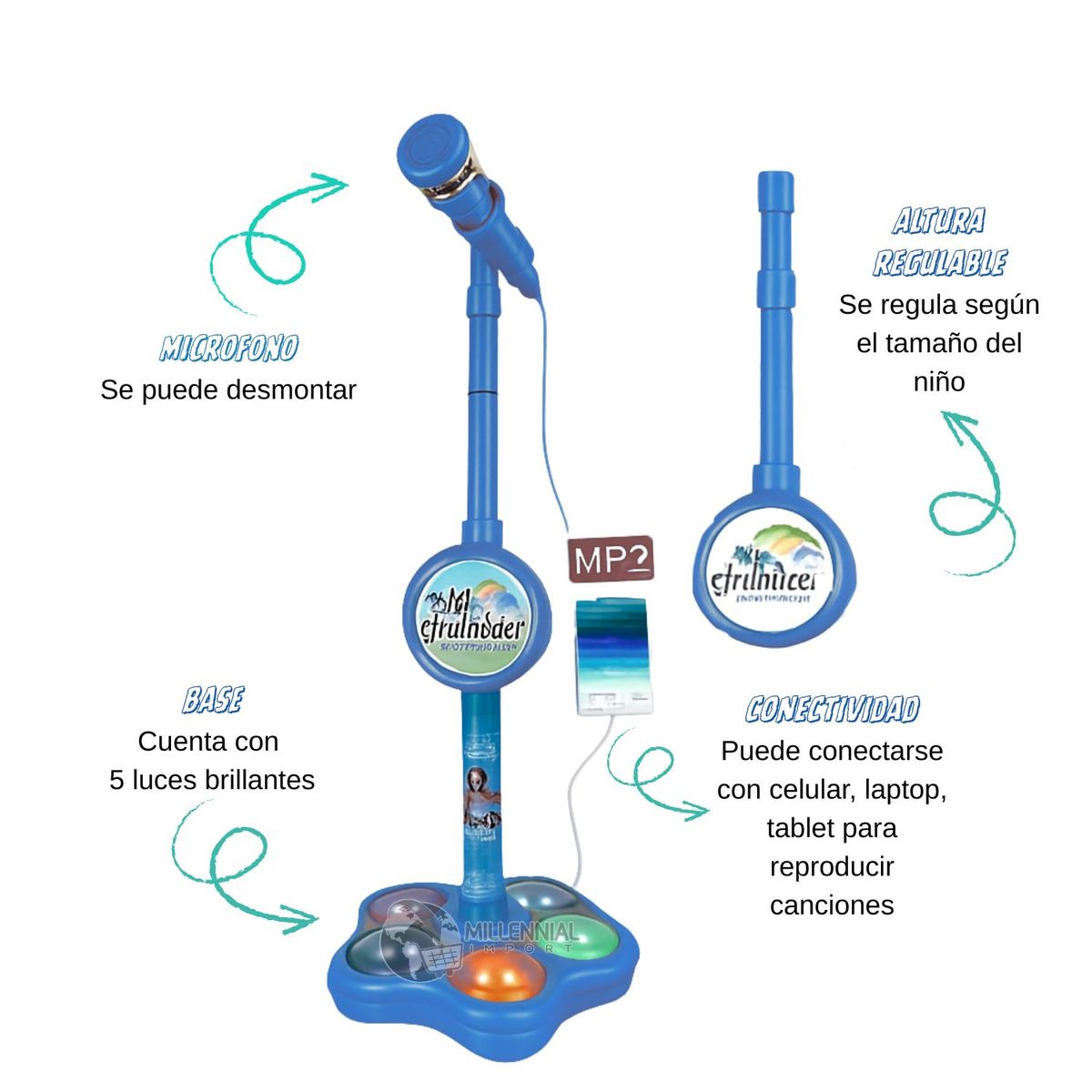 GENERICO - Karaoke Infantil con Luces y Micrófono Desmontable para Niños