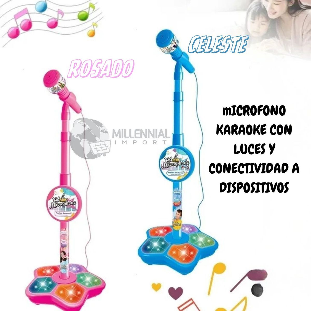 GENERICO - Micrófono para Niñas con Altavoz Integrado y Conexión a Celular Celeste