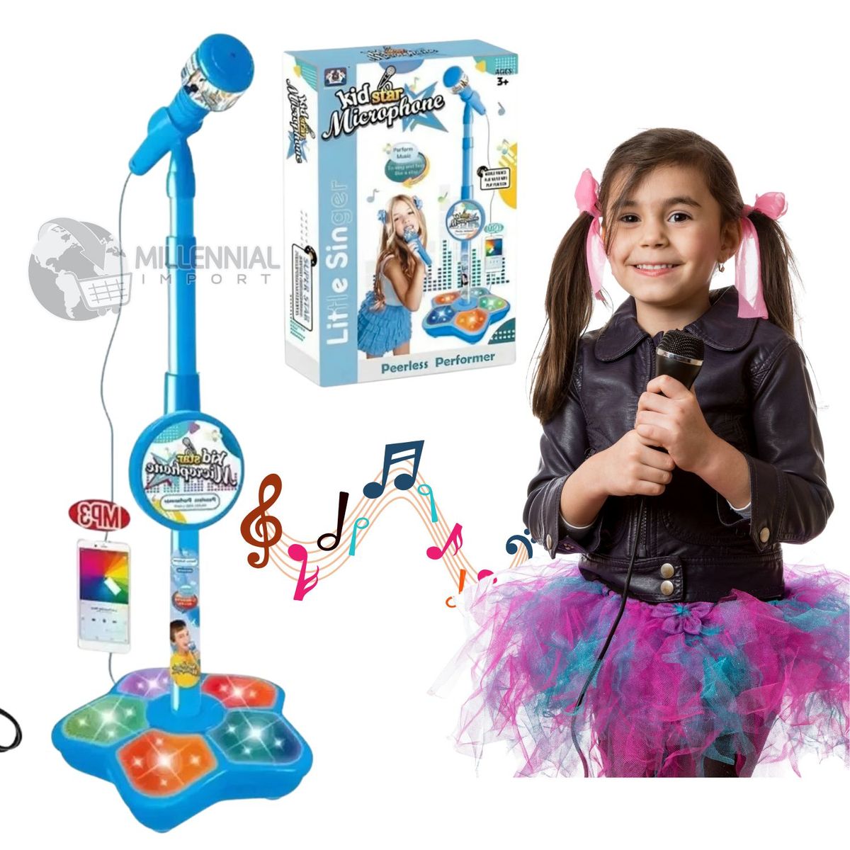 GENERICO - Micrófono para Niñas con Altavoz Integrado y Conexión a Celular Celeste