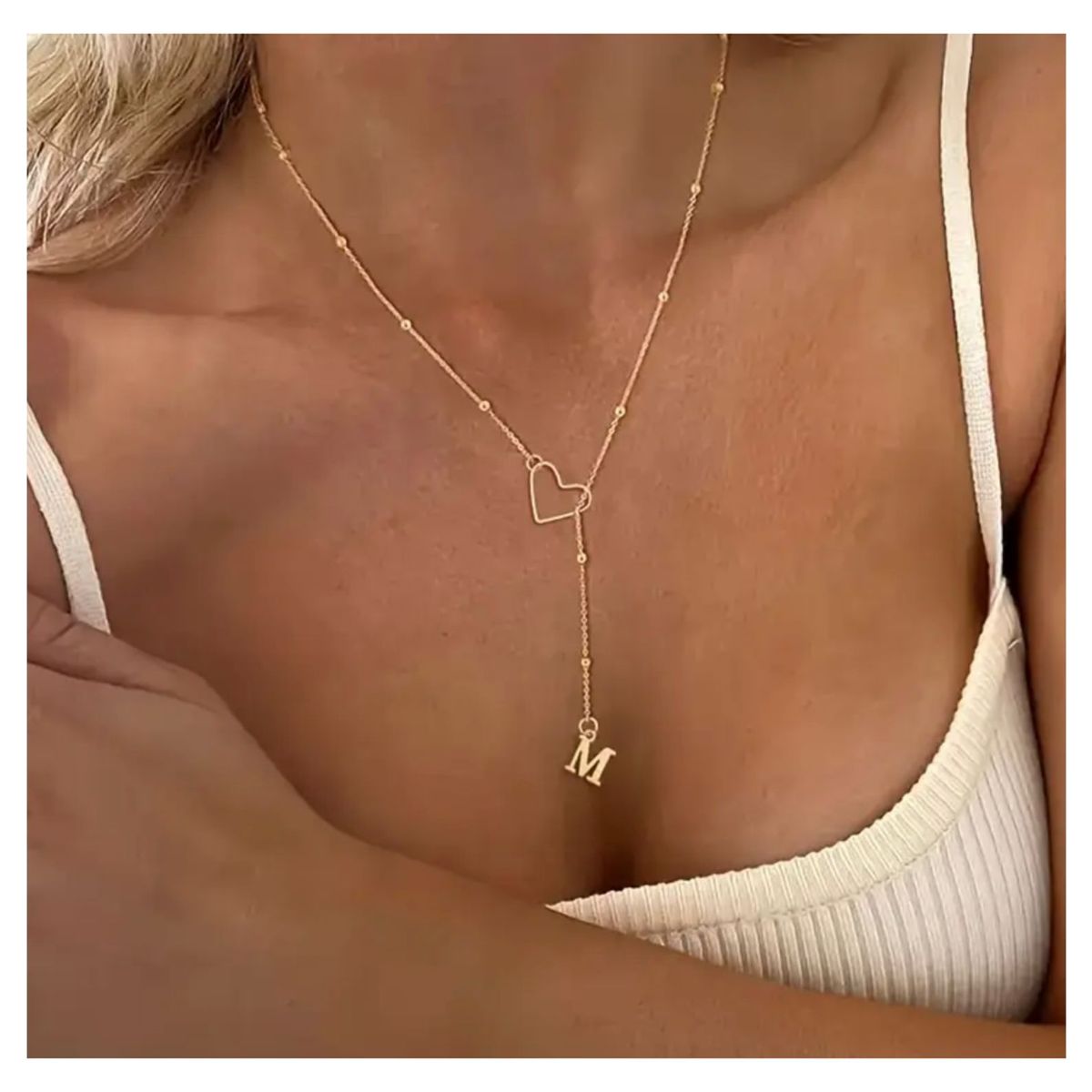 GENERICO - Elegante collar de corazón con inicial S de acero inoxidable para mujer