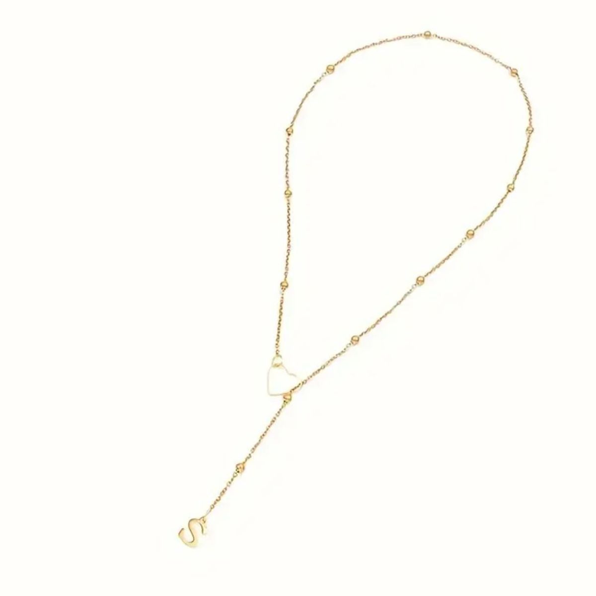 GENERICO - Elegante collar de corazón con inicial S de acero inoxidable para mujer