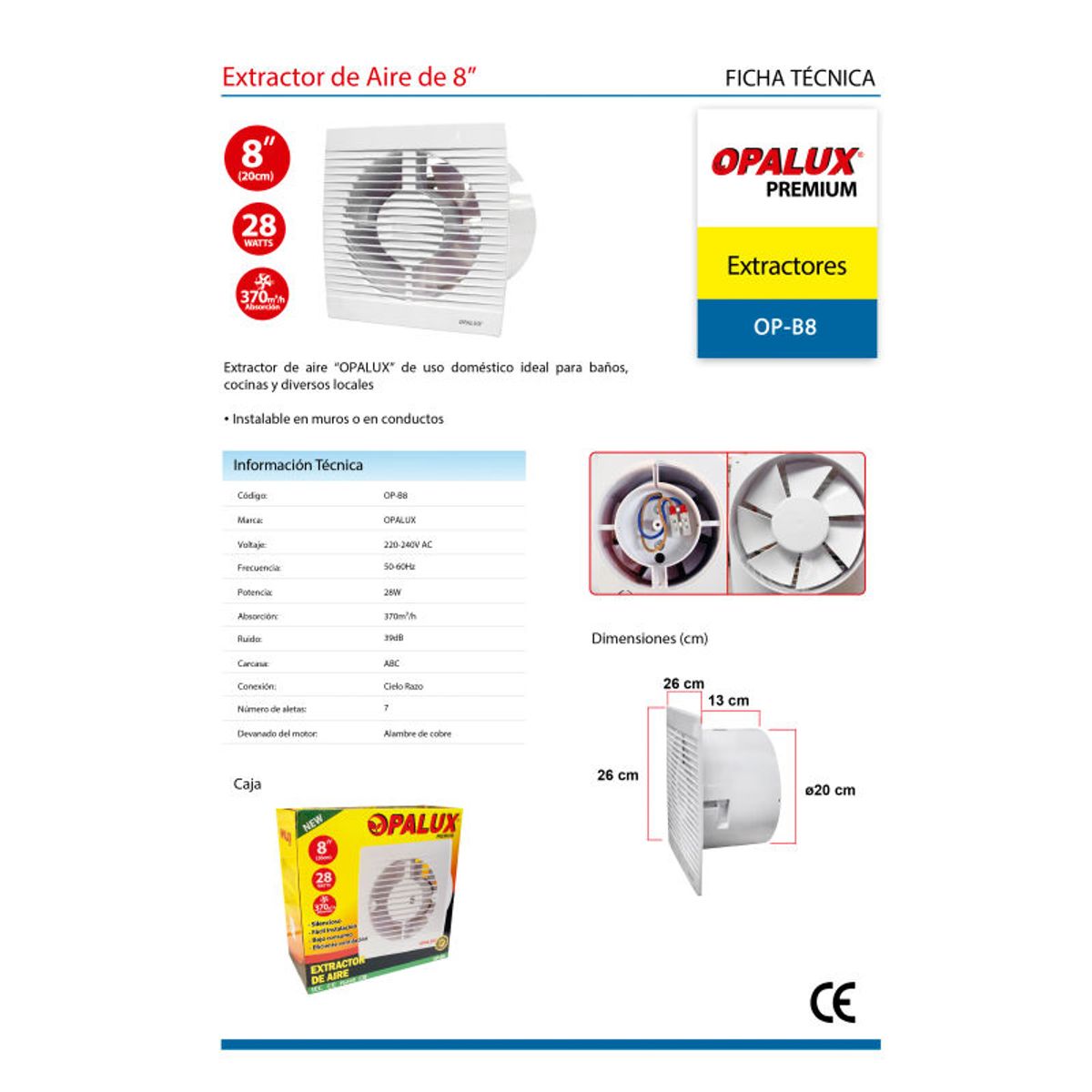 OPALUX - EXTRACTOR DE AIRE 8 28W 220-240V OPALUX OP-B8N