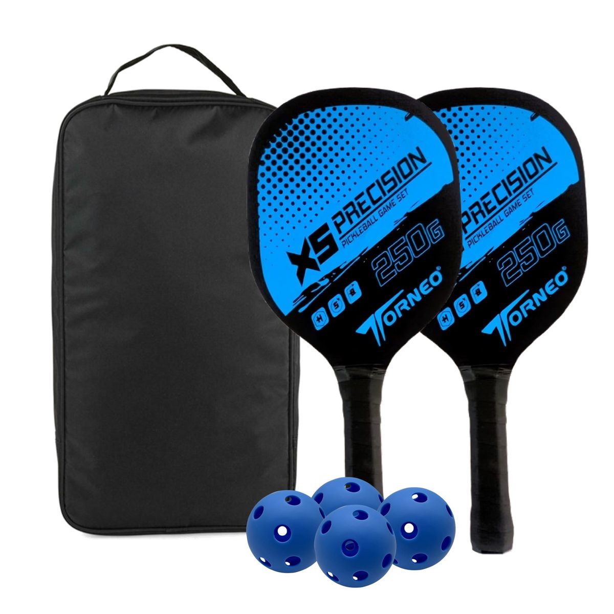 TORNEO - SET DE RAQUETAS PICKLEBALL PARA ENTRENAMIENTO MADERA CON 4 PELOTAS TORNEO AZUL