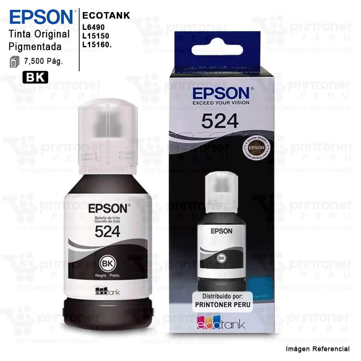 EPSON - TINTA EPSON T524 T524120 NEGRO BOTELLA DE 127ml L15150 - ORIGINAL