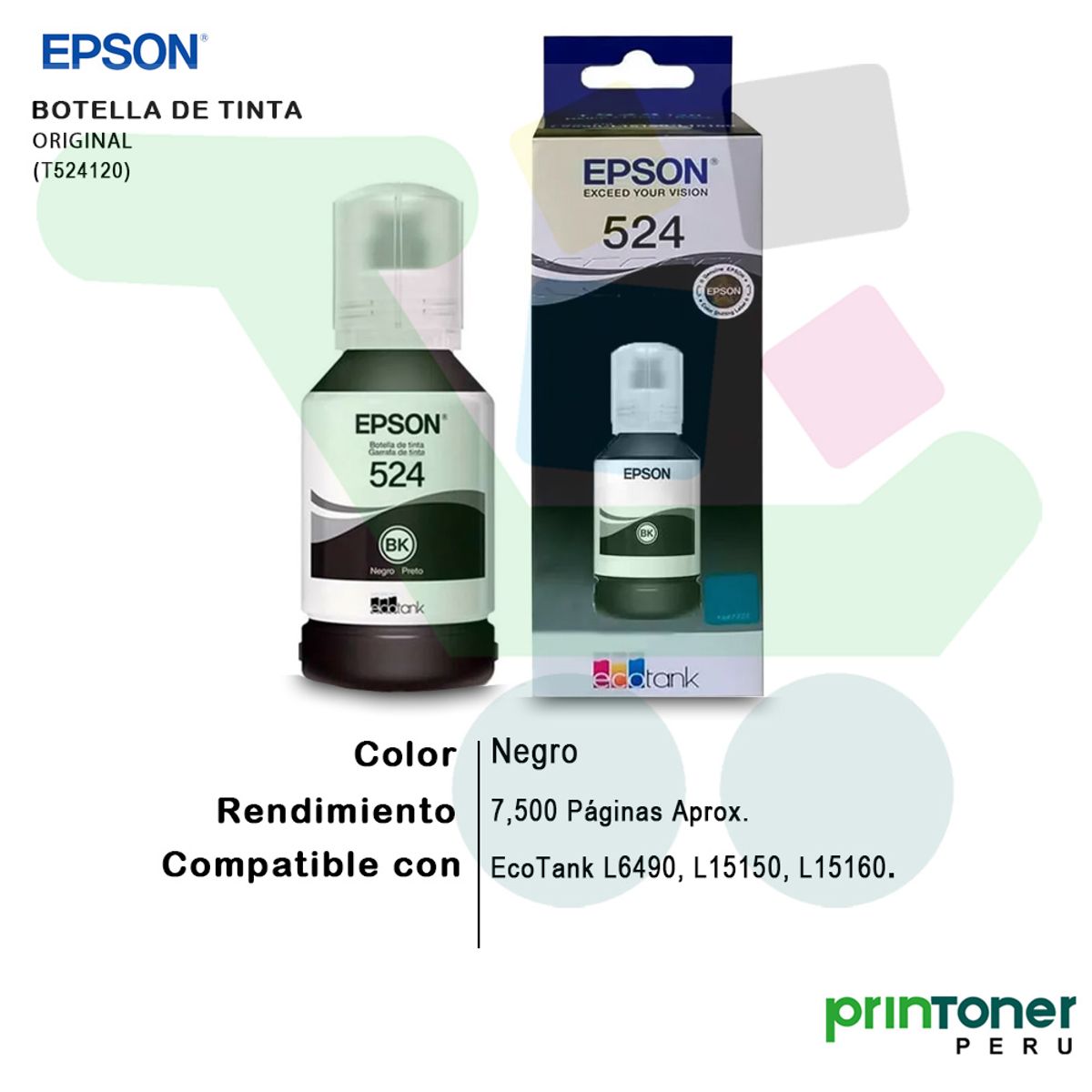 EPSON - TINTA EPSON T524 T524120 NEGRO BOTELLA DE 127ml L15150 - ORIGINAL