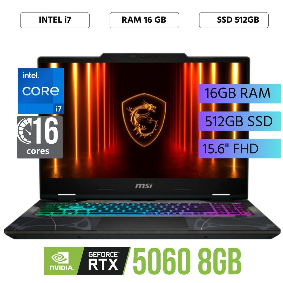 MSI - Laptop MSI Cyborg 15 B13WFKG Intel Core i7-13620H Ram 16Gb SSD 512Gb RTX 5060 8Gb 15.6" FHD Win 11