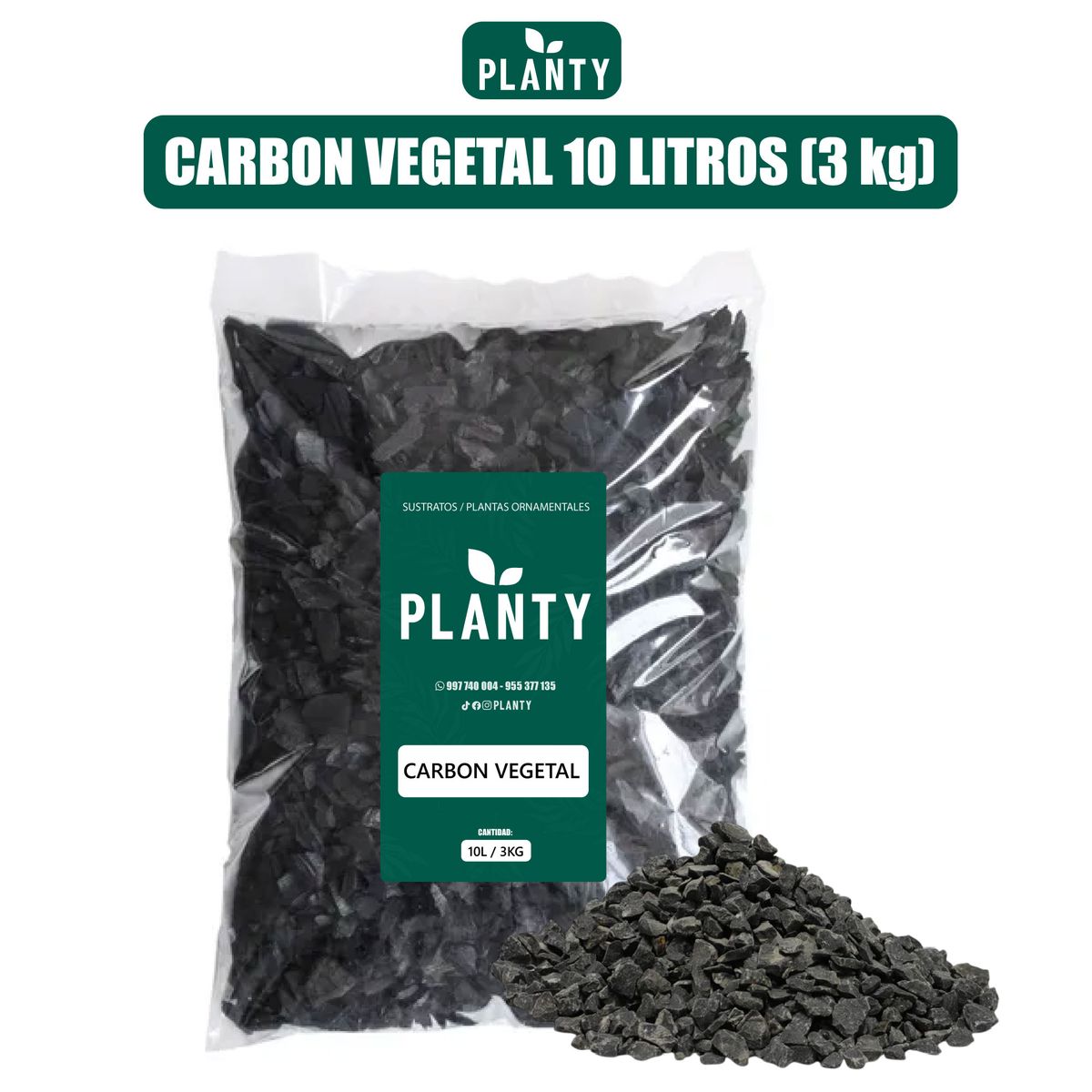 GENERICO - Sustrato Premium - Carbon Vegetal 10 Litros 3kg