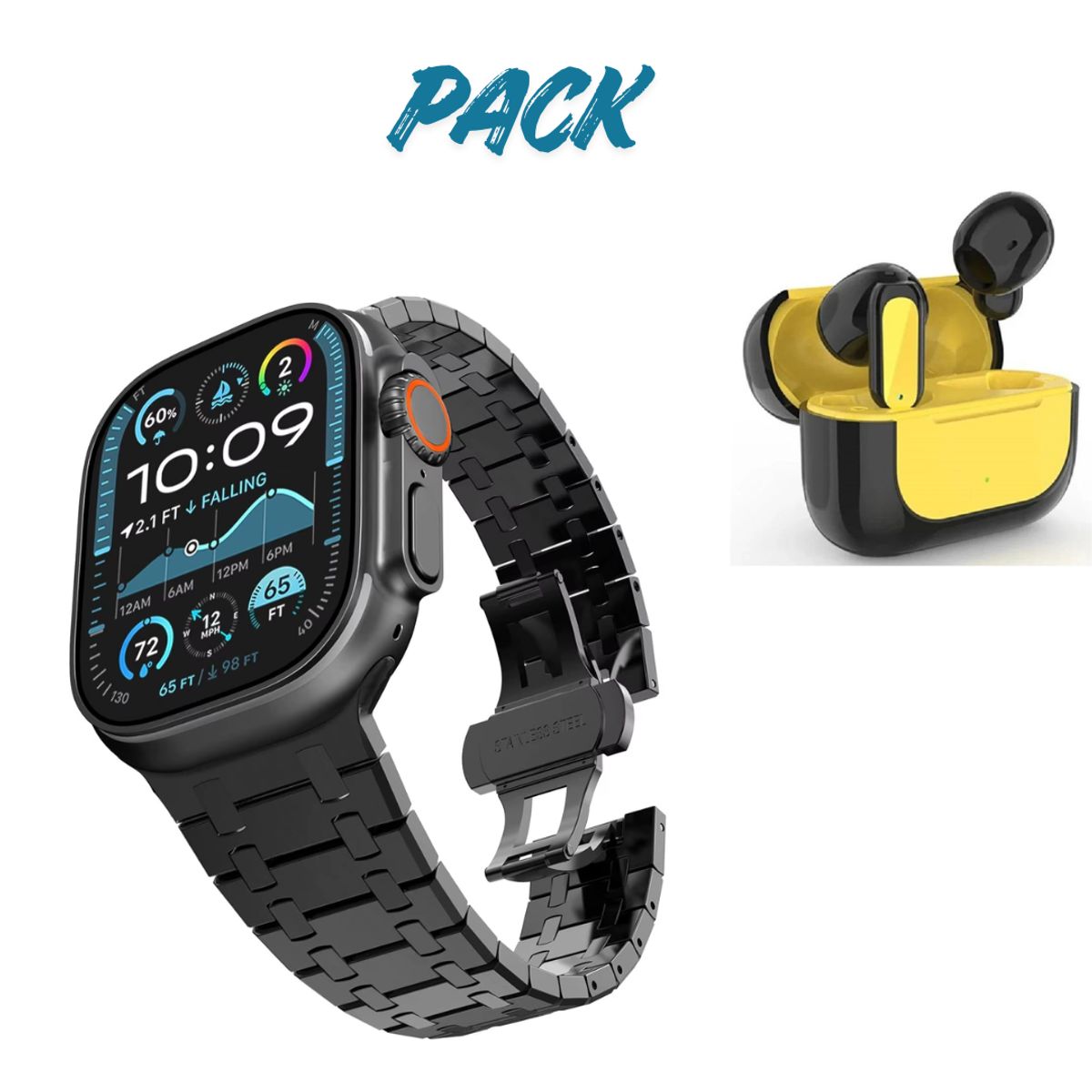 GENERICO - SMARTWATCH HK9 ULTRA MAX  NEGRO DOBLE CORRE + AUDIFONO BLUETOOTH E60