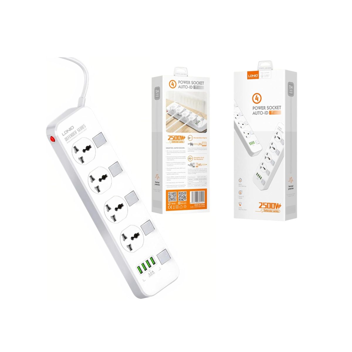 Toma Corriente Regleta 4 USB Ldnio SC4408 2500 W, marca LDNIO - Foto Principal