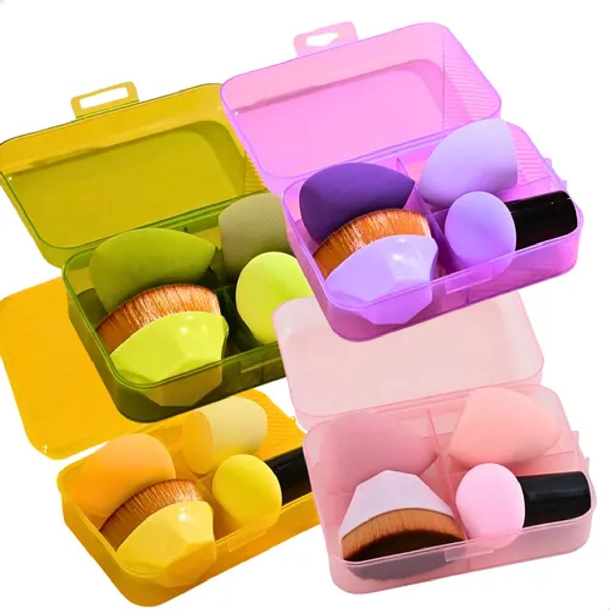 GENERICO - MAQUILLAJE SET ESPONJAS Y BROCHAS KIT 4 EN 1 BASE POLVO LIQUIDO BELLEZA PROFESIONAL