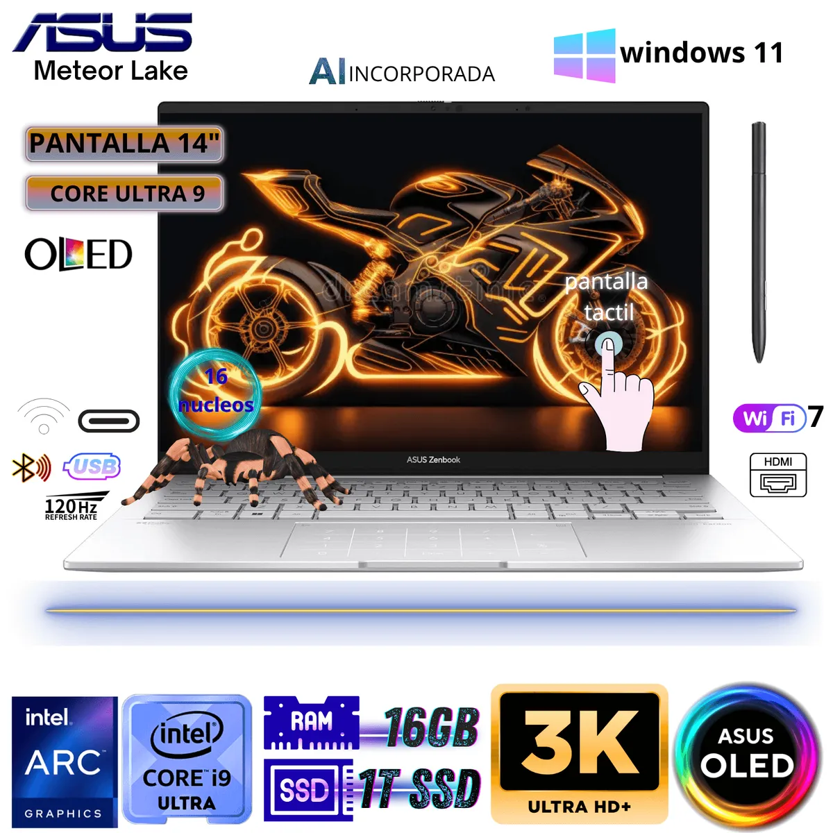 ASUS - Laptop ASUS Zenbook 14 OLED Ultra 9  Laptop Premium 3K Touch + 16GB RAM + 1TB SSD con AI