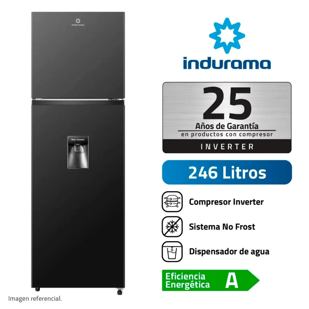 INDURAMA - Refrigeradora INDURAMA 245L No Frost RI-389DNI Negro