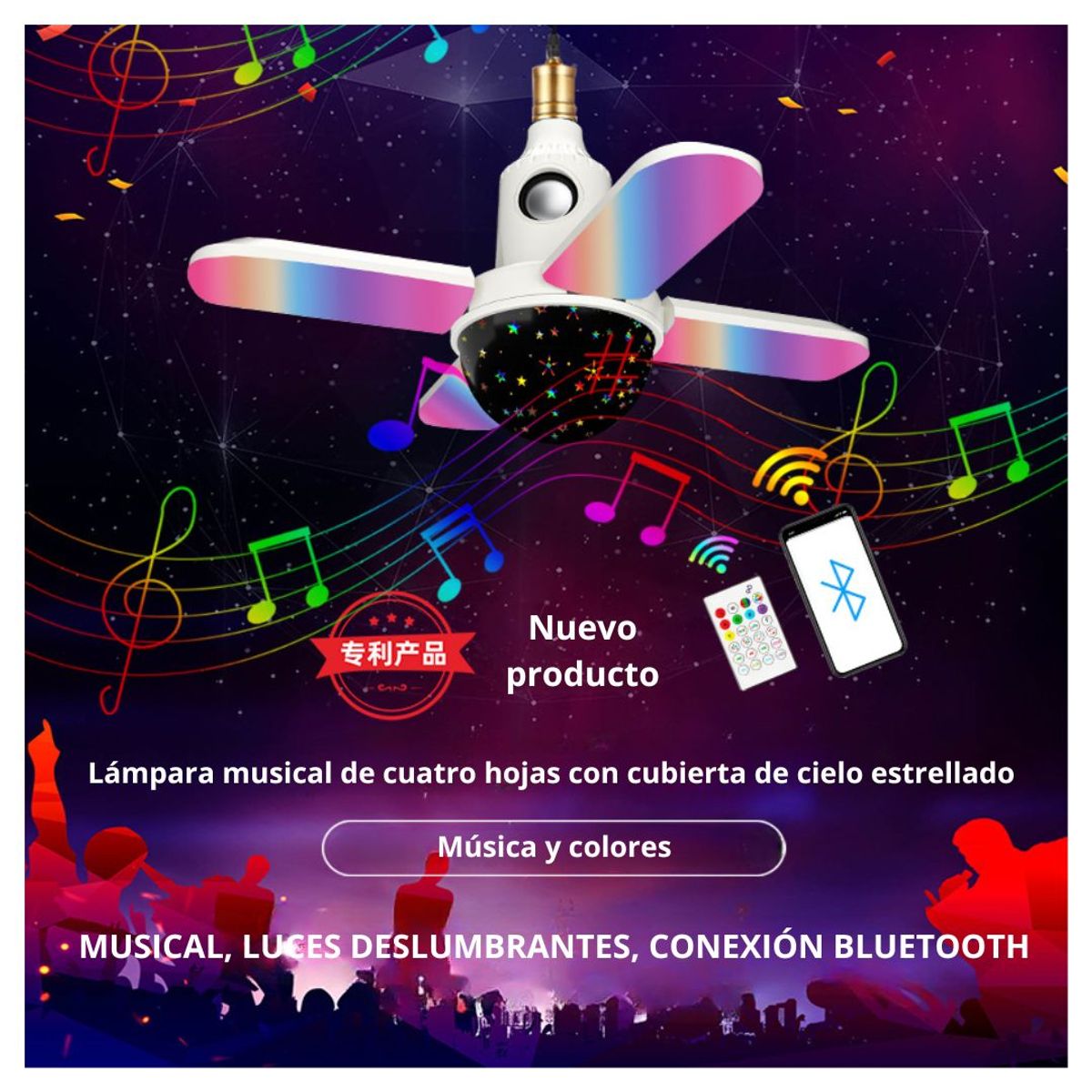 GENERICO - Lámpara Musical RGB con Parlante Bluetooth y Proyector Estelar 360° para Hogar y Fiesta