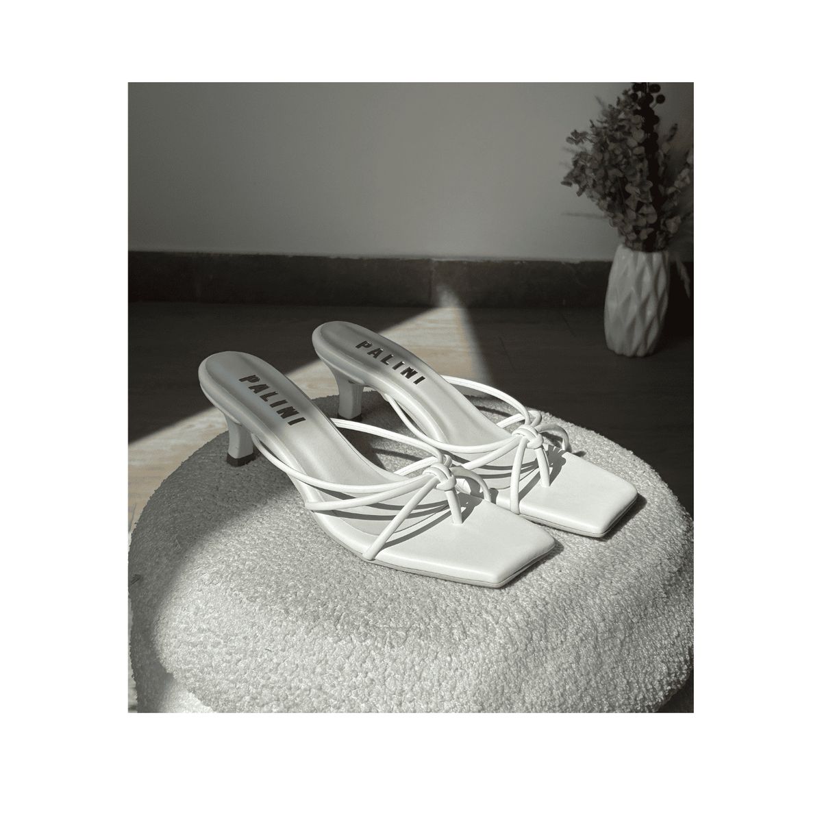 PALINI SHOES - taco 5 de vestir en punta cuadrada color blanco