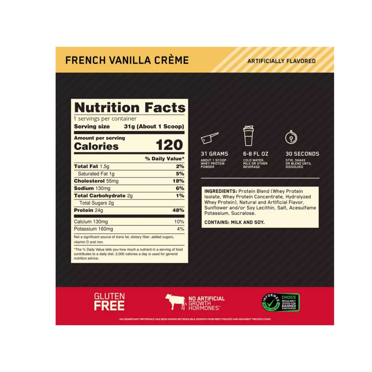 OPTIMUM NUTRITION - SACHET GOLD STANDARD WHEY OPTIMUM NUTRITION VAINILLA