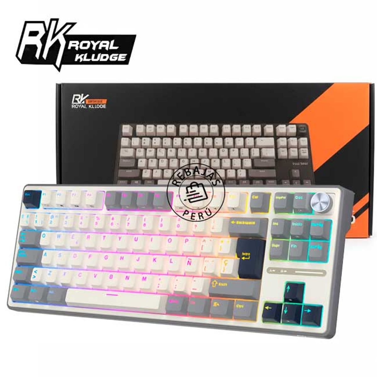 ROYAL KLUDGE - Teclado Mecánico Royal Kludge RK-R87PRO TKL Half Grey con Switch Creamy y RGB Personalizable