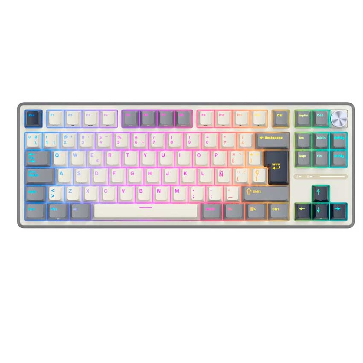 ROYAL KLUDGE - Teclado Mecánico Royal Kludge RK-R87PRO TKL Half Grey con Switch Creamy y RGB Personalizable