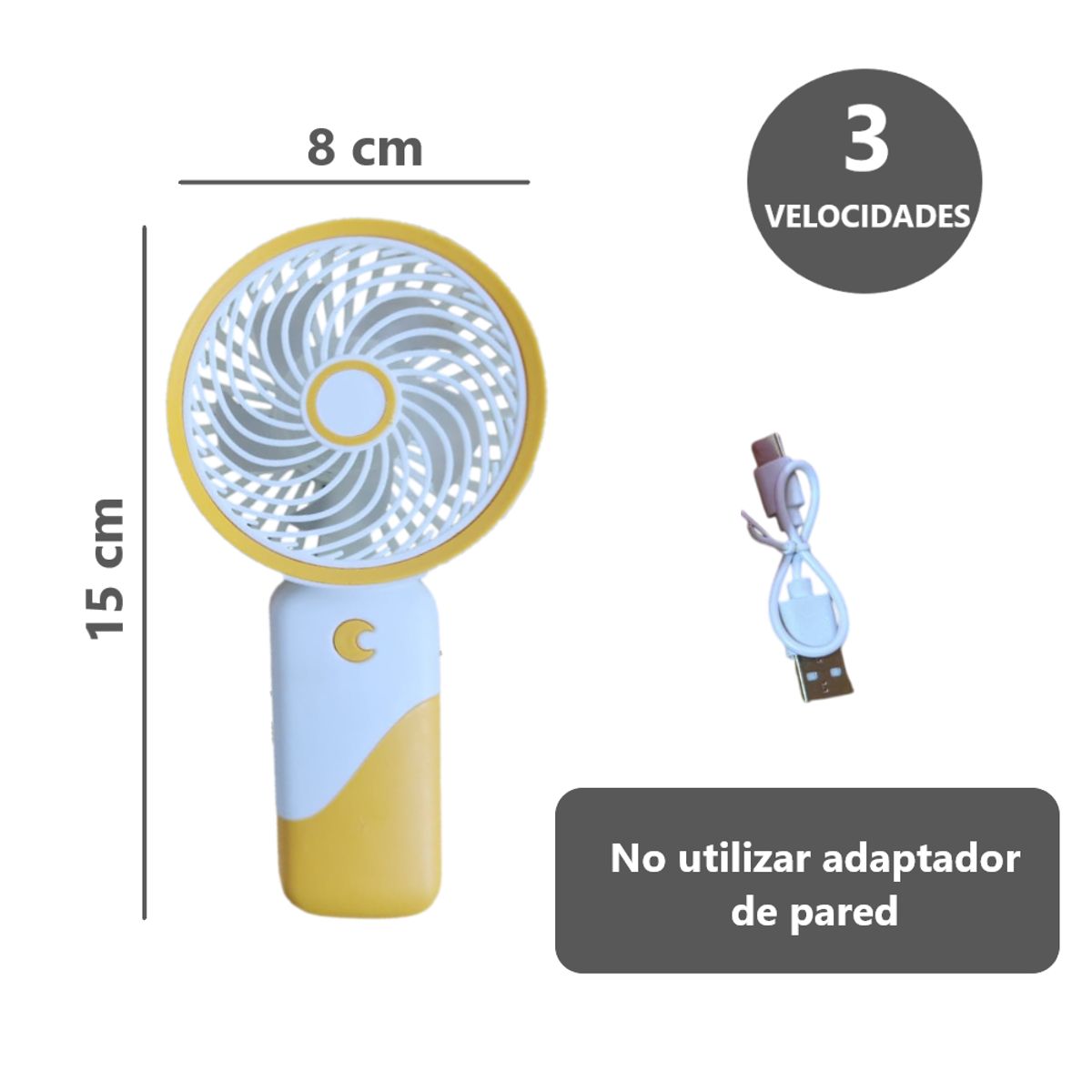GENERICO - Potente Ventilador portátil 3 velocidades mini - Amarillo