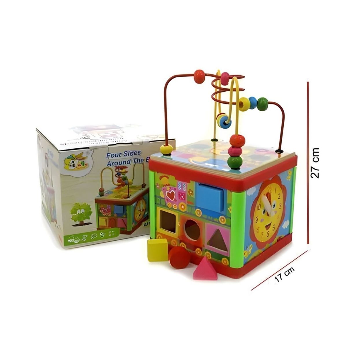 GENERICO - Juego Sensorial Cubo Montessori de Madera 5 en 1 – Granja y Engranajes