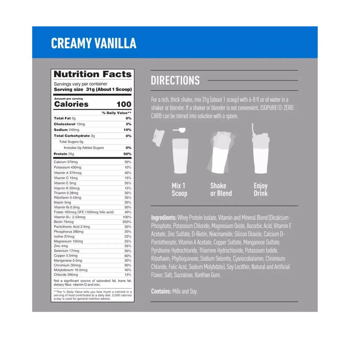 GENERICO - ISOPURE ZERO CARB SACHET CREAMY VAINILLA - PROTEINA LIMPIA E ISOLATADA