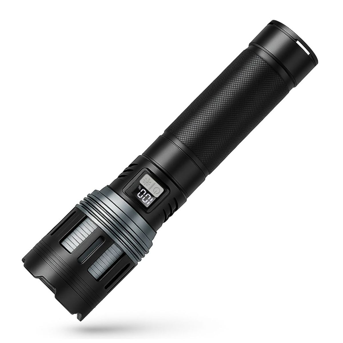 GENERICO - Linterna Táctica LED Recargable 3000 m con Zoom, Luz Trasera, Power Bank, Pantalla Digital y 5 Modos