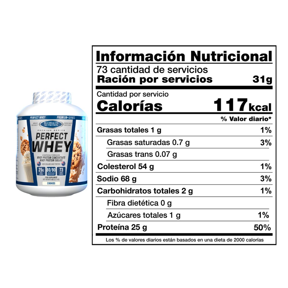 GENERICO - Perfect Whey - Proteina Whey Bluhealth Nutrition 5 LB - Cookie and cream