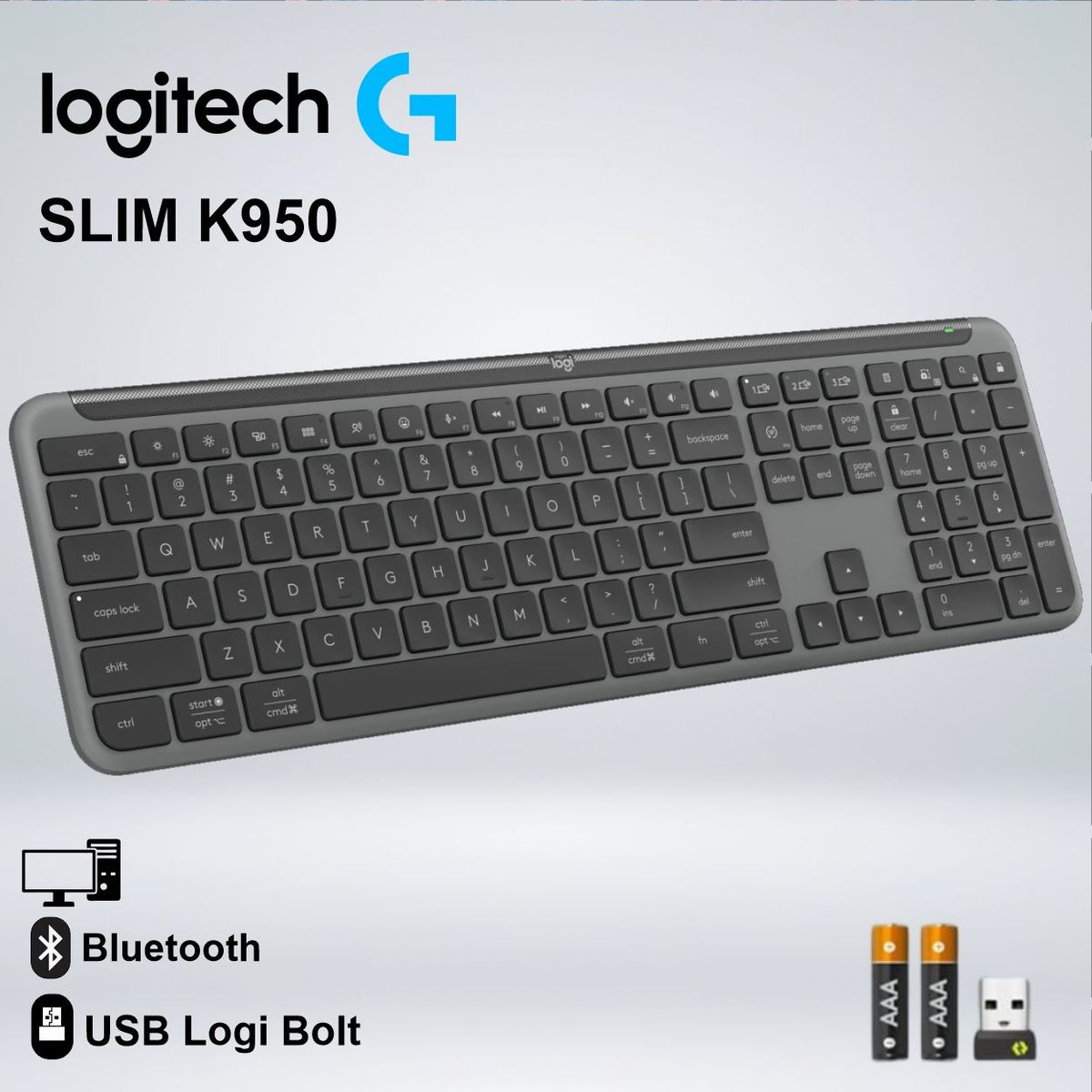 LOGITECH - TECLADO SLIM SILENT K950 WIRELESS BOLT USB BLUETOOTH SP