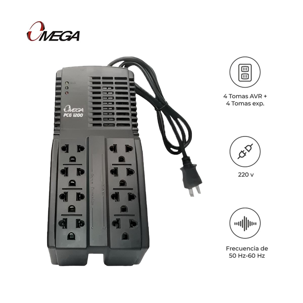 OMEGA - Estabilizador Automático de Voltaje Omega PCG-1200 1200VA Negro