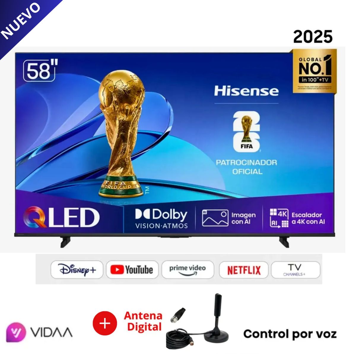HISENSE - Televisor Hisense 58 58Q6QV QLED 4K 2025 + Antena Digital