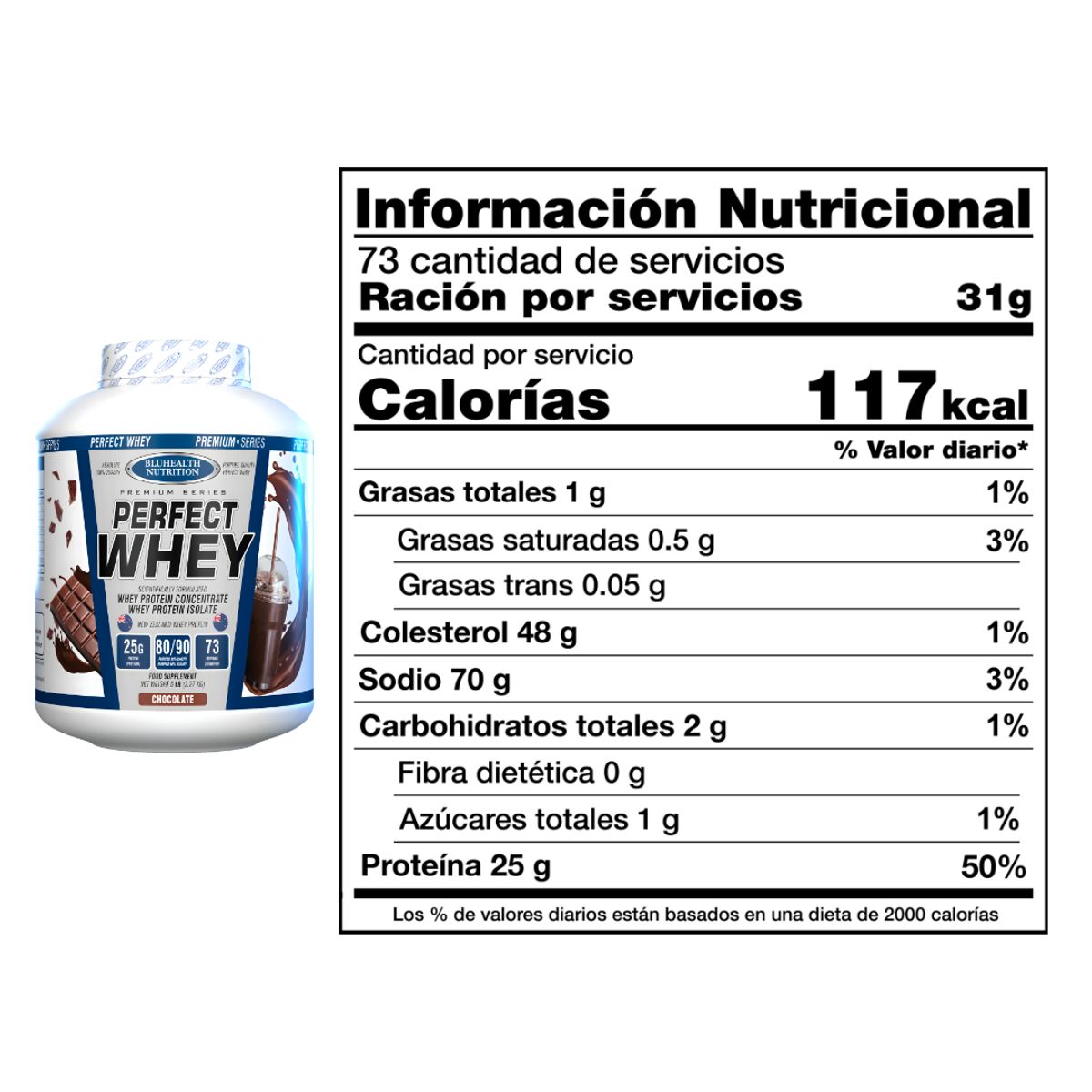 GENERICO - Perfect Whey - Proteina Whey Bluhealth Nutrition 5 LB - Chocolate
