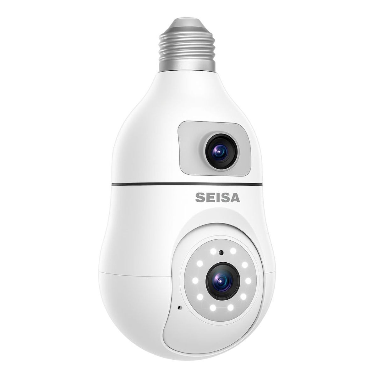 SEISA - Foco Cámara WiFi SEISA Full HD 1080P Doble Lente con Visión Nocturna a Color Audio y Detección 360°