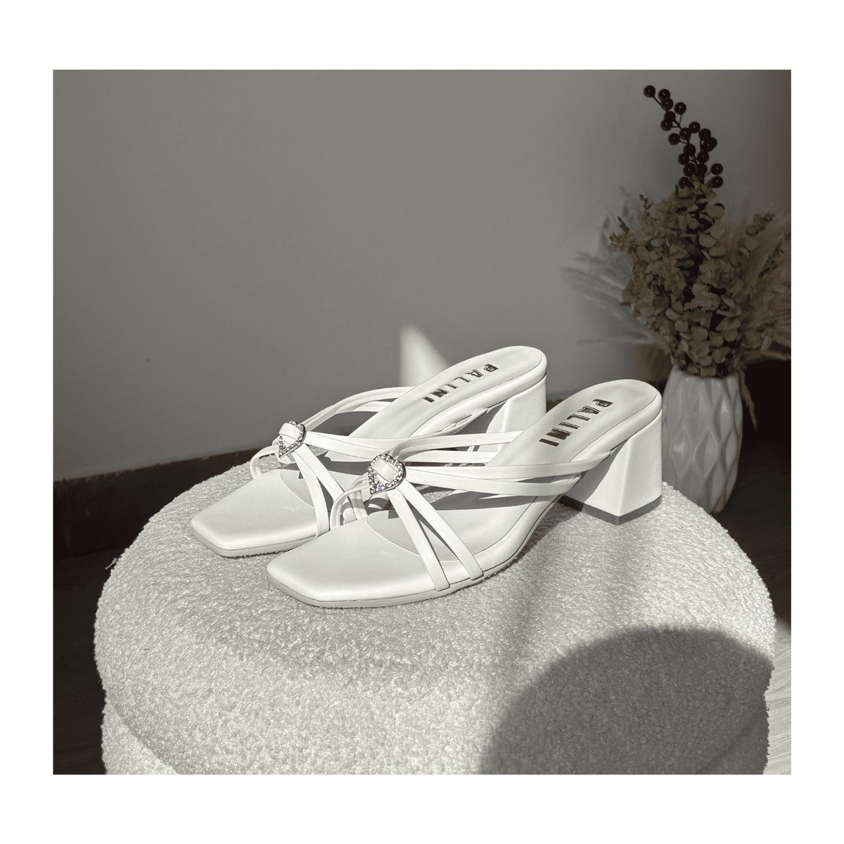 PALINI SHOES - taco 5 de vestir en punta cuadrada color blanco