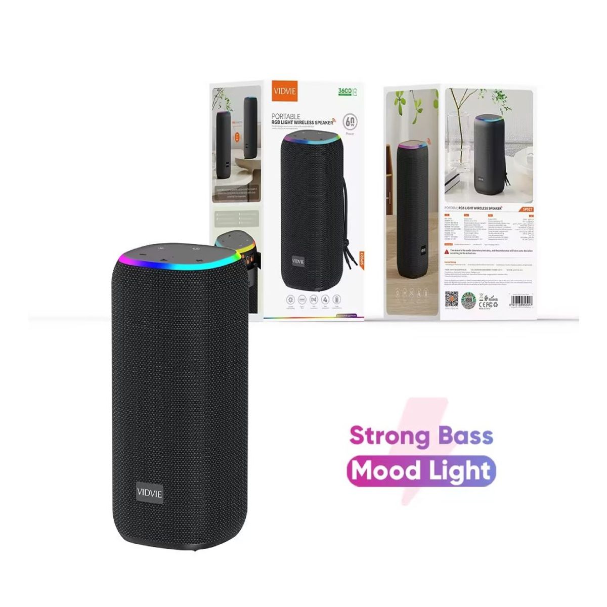 VIDVIE - Parlante Inalámbrico 60W Con Luces RGB Vidvie SP927 Diseño Resistente