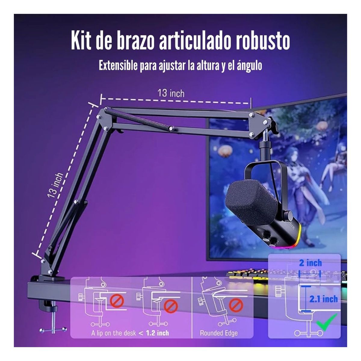 FIFINE - Fifine - Micrófono Ampligame AM8T XLRUSB Incluye Brazo - Negro