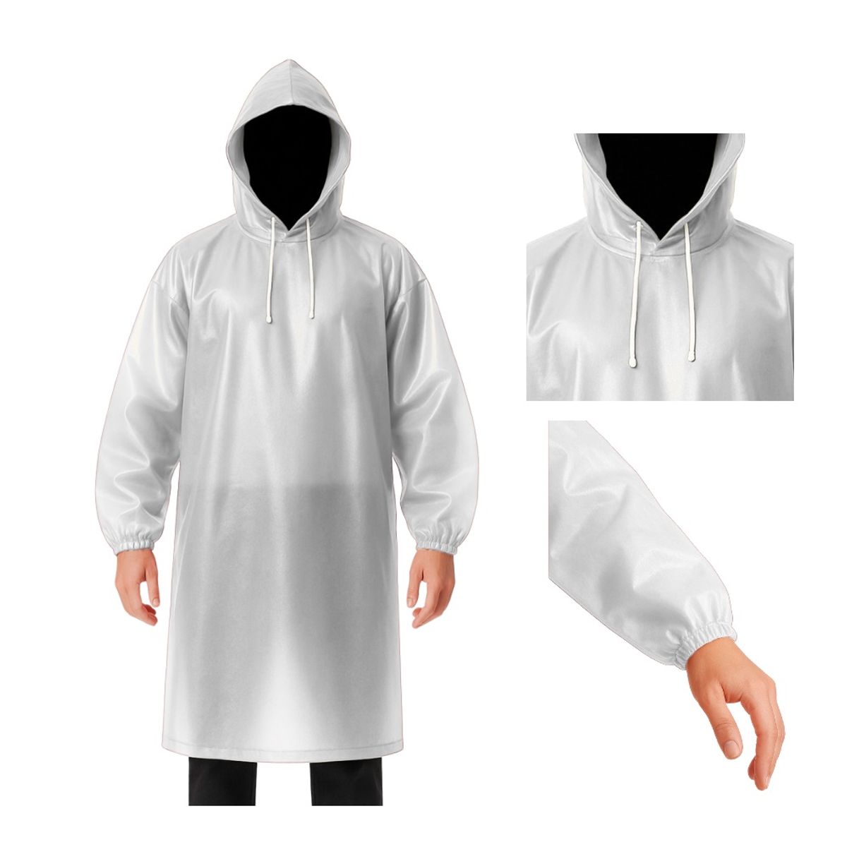 GENERICO - Poncho Impermeable Grueso Cerrado de Mangas Elasticas con Capucha Ajustable Blanco