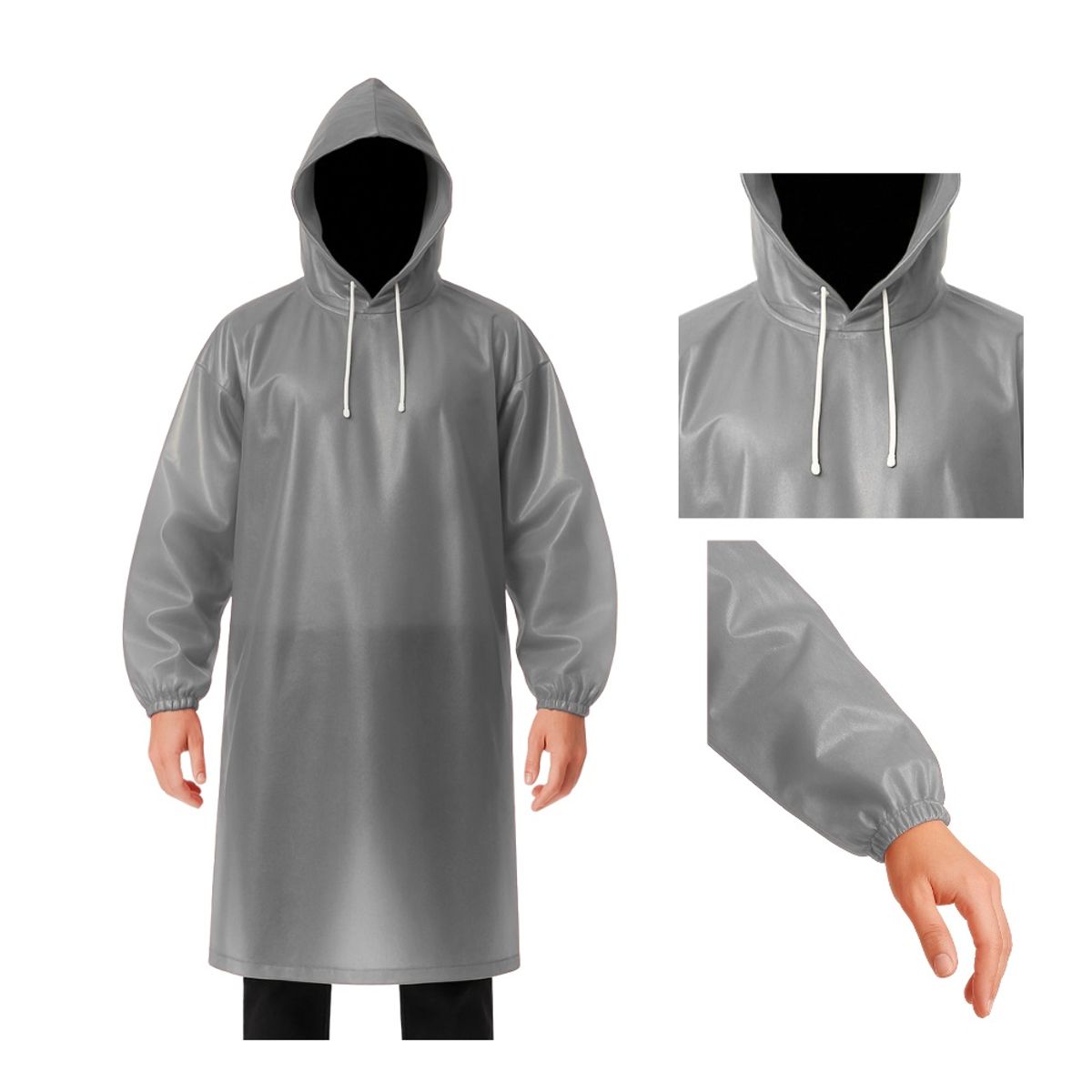 GENERICO - Poncho Impermeable Grueso Cerrado de Mangas Elasticas con Capucha Ajustable Plomo