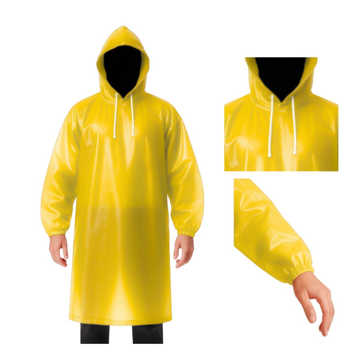 GENERICO - Poncho Impermeable Grueso Cerrado de Mangas Elasticas con Capucha Ajustable Amarillo