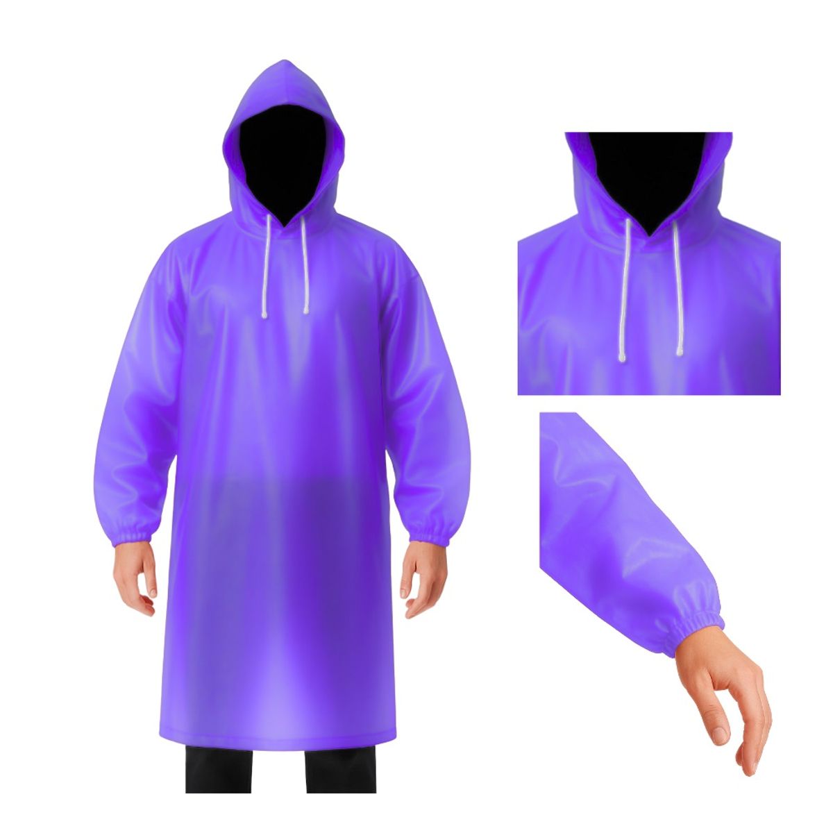 GENERICO - Poncho Impermeable Grueso Cerrado de Mangas Elasticas con Capucha Ajustable Morado