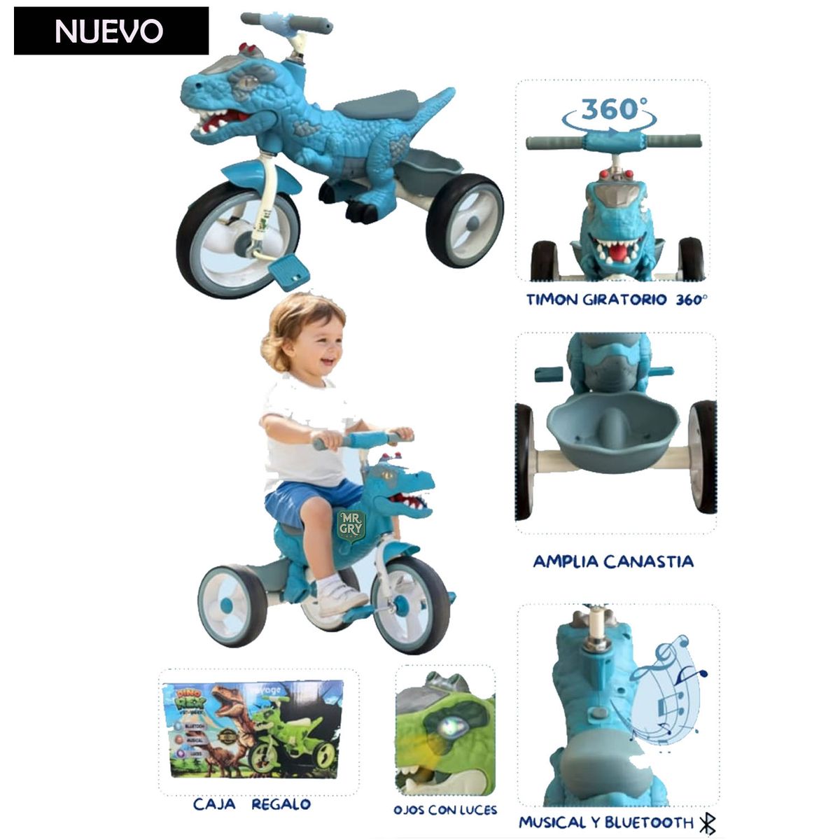 VOYAGE - Triciclo Dino Rex Voyage Musical y Luces Azul