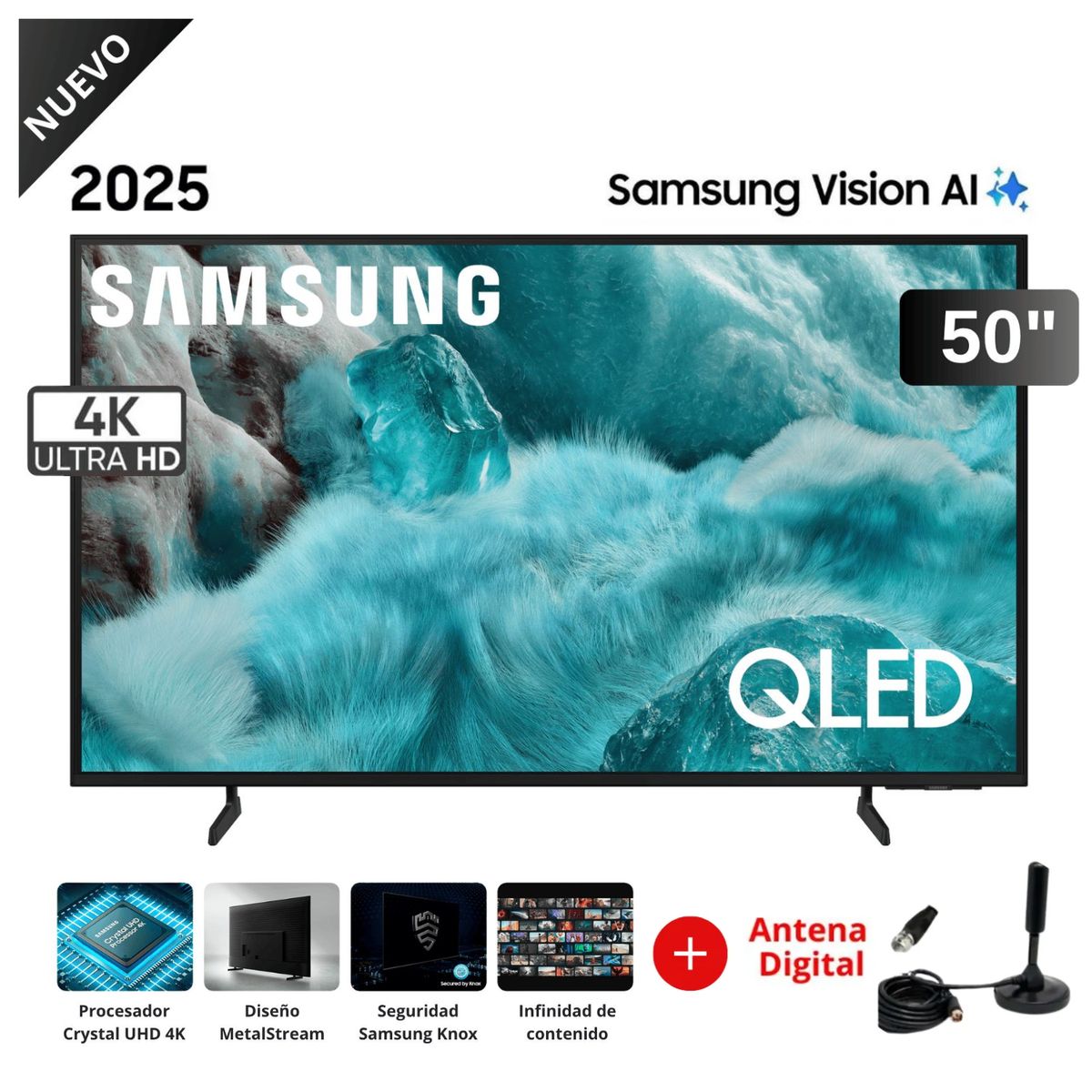 SAMSUNG - Televisor Samsung QLED 50 Visión AI Smart TV QN50Q7FA + Antena Digital