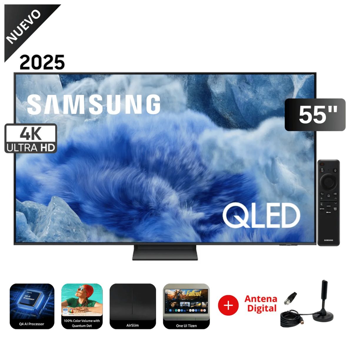 SAMSUNG - Televisor 55 pulgadas Samsung QLED 4k Control de voz QN55Q8FAAGXPE + Antena Digital
