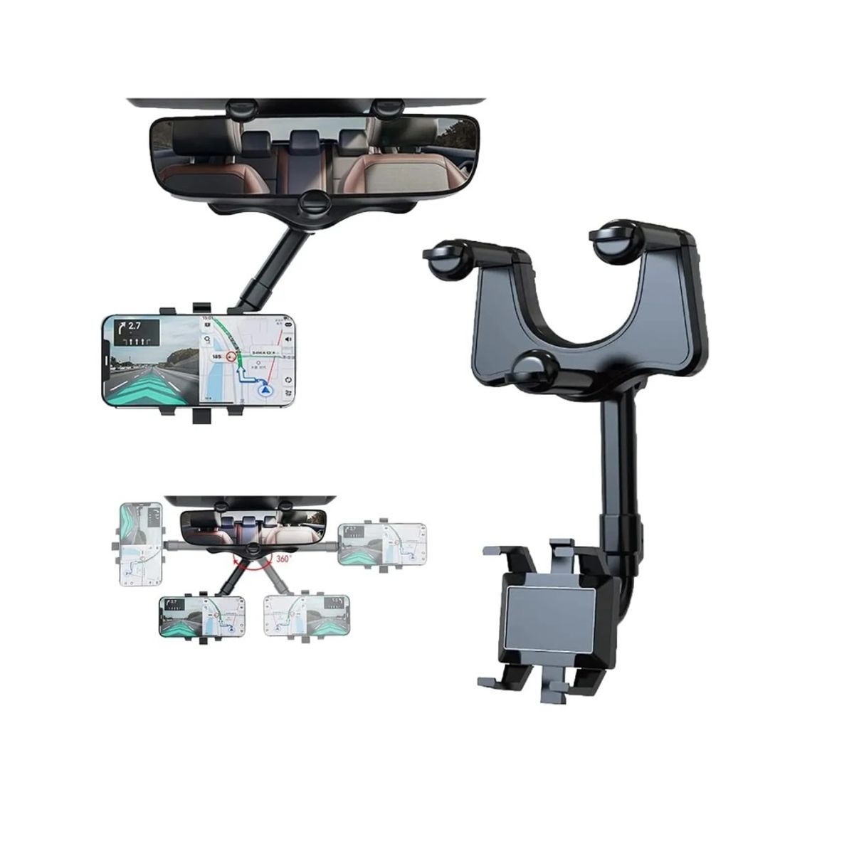 GENERICO - Soporte de Celular Para Retrovisor de Auto con Rotacion 360° ZJ099