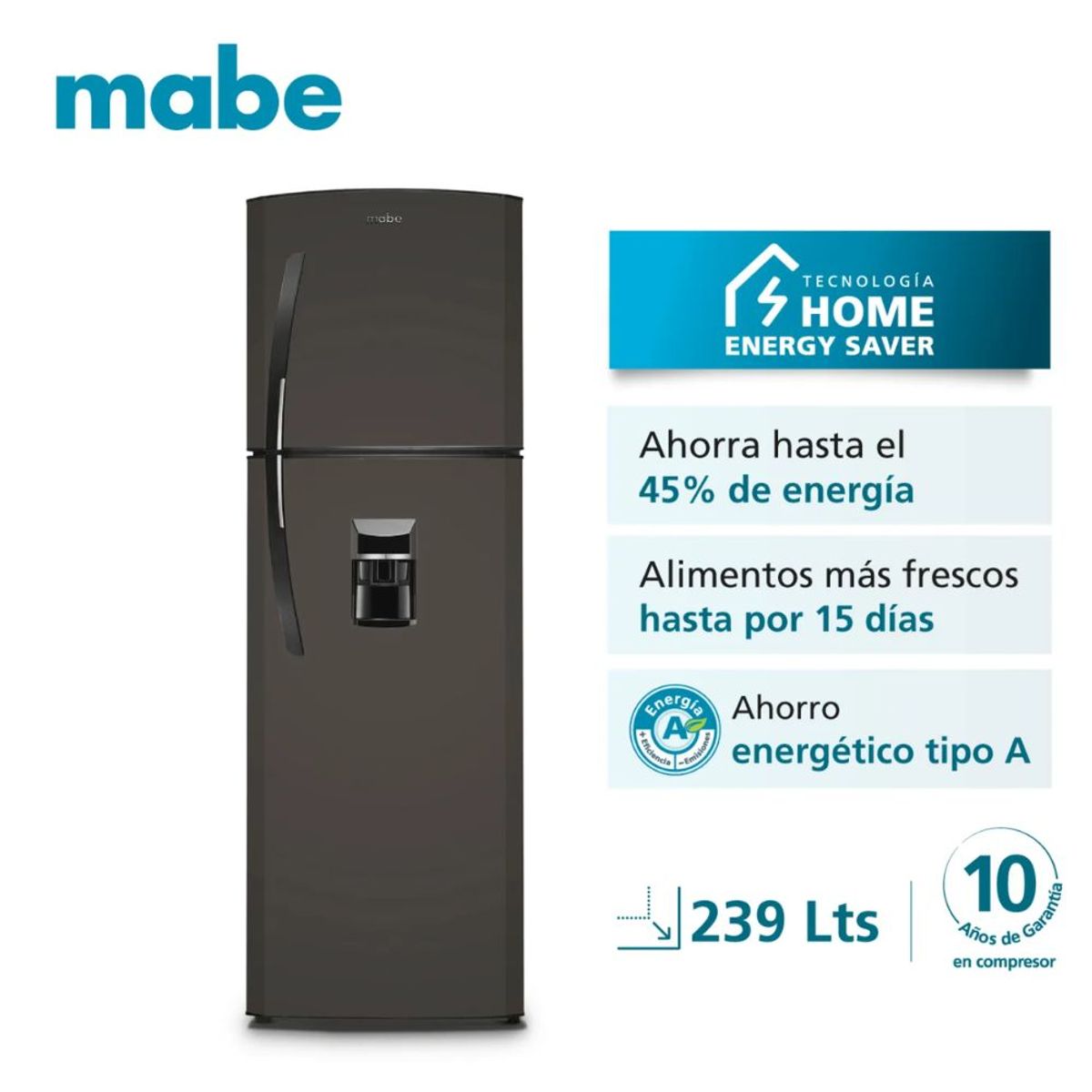 MABE - REFRIGERADORA MABE RMA255FYPG 239LT GRAFITO NO FROST