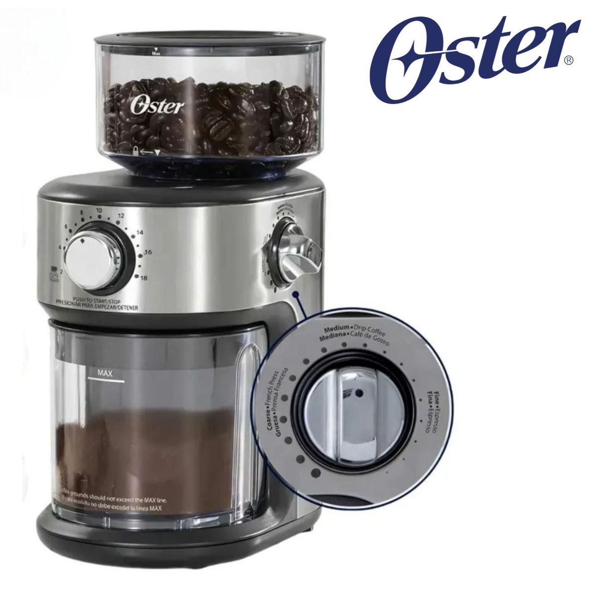 OSTER - Molinillo de Cafe Oster  BVSTBMH24 de Muelas con 18 Configuraciones de Molienda