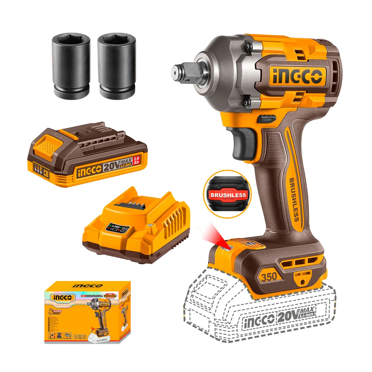 INGCO TOOLS - Llave De Impacto Inalámbrico 350nm Con Batcarg -ciwli20351