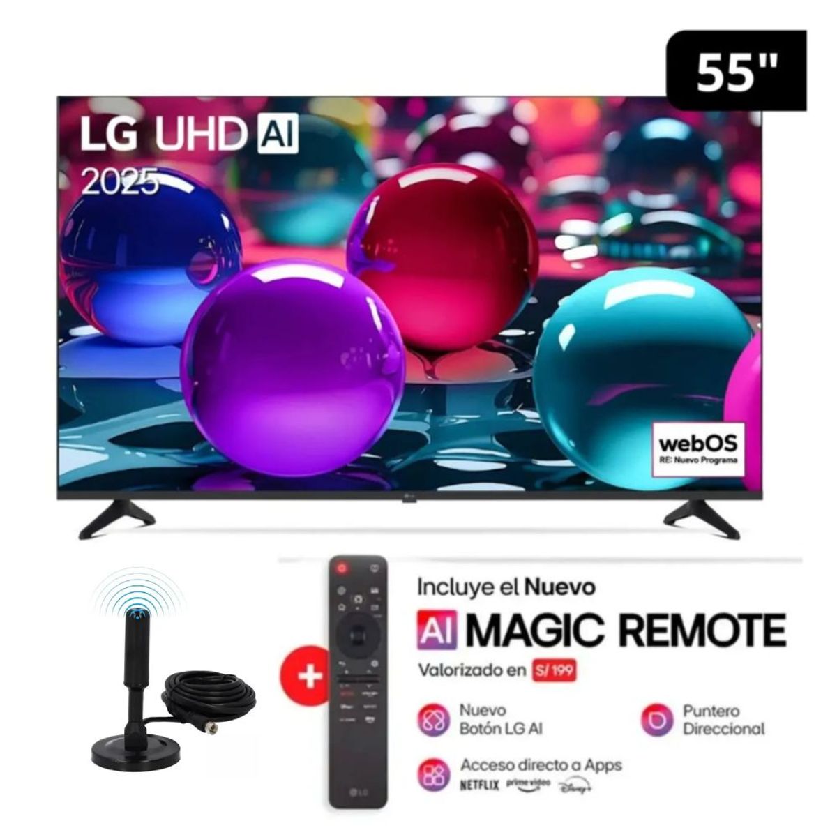 LG - Televisor 55'' Ultra HD 4K AI ThinQ 55UA7300PSB 2025 + MAGIC + ANT